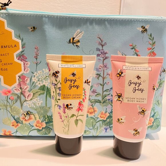 Heathcote & Ivory Busy Bees Vegan Honey Travel Bag Body Wash & Cream Set